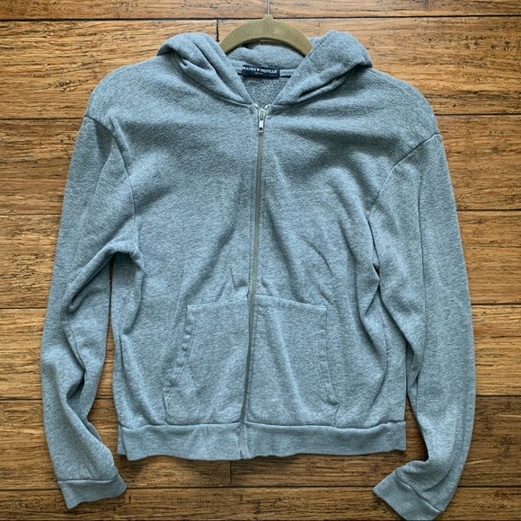 Brandy Melville Tops Grey Cozy Zip Up Hoodie With Pocket Poshmark